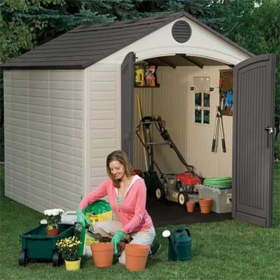 Lifetime 6405 - Cobertizo de plástico para bicicletas y jardín